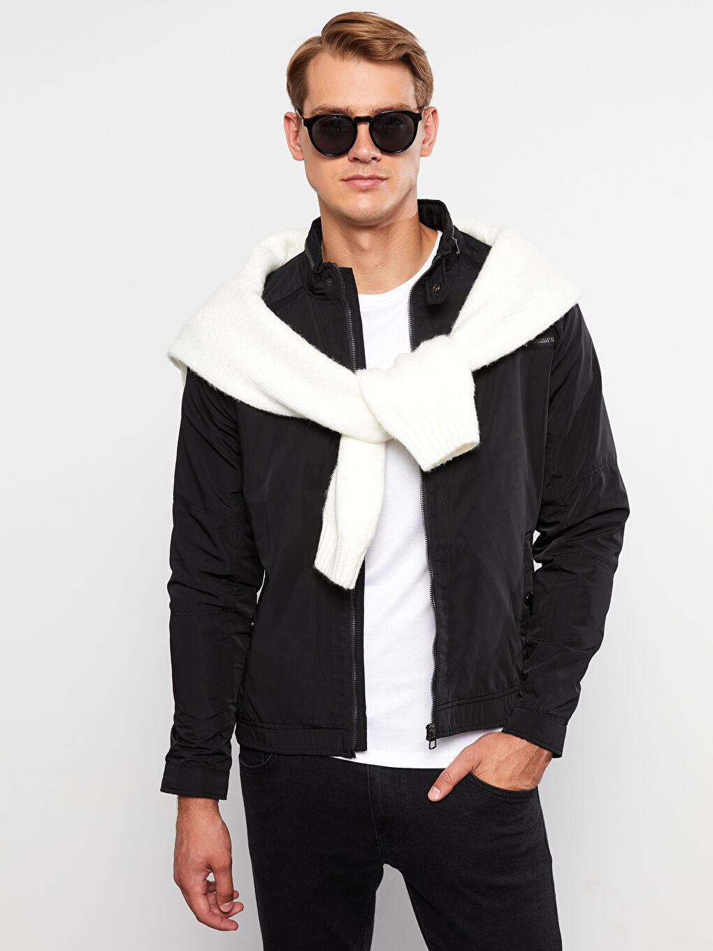 Siyah Slim Fit Biker Yaka İnce Erkek Mont-2