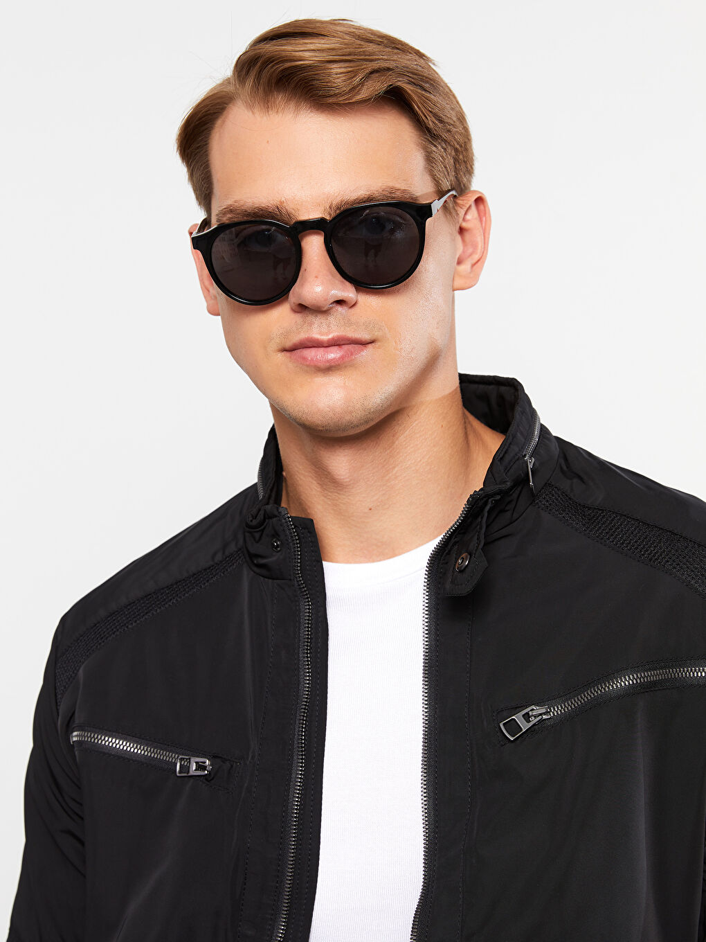 Siyah Slim Fit Biker Yaka İnce Erkek Mont-3