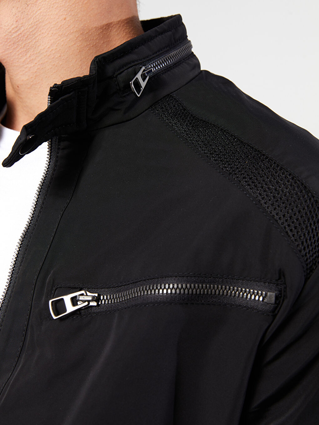 Siyah Slim Fit Biker Yaka İnce Erkek Mont-4