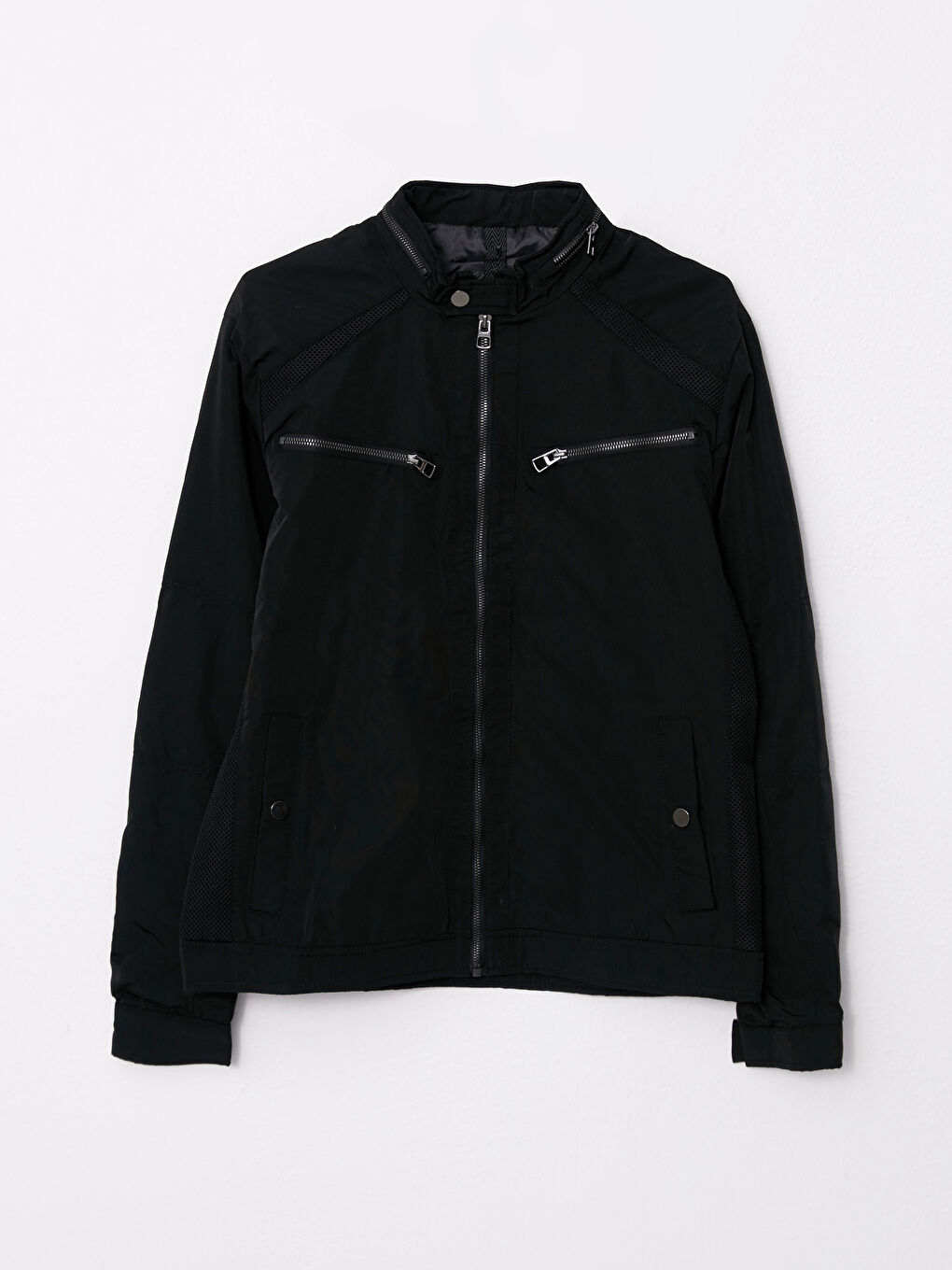 Siyah Slim Fit Biker Yaka İnce Erkek Mont-7