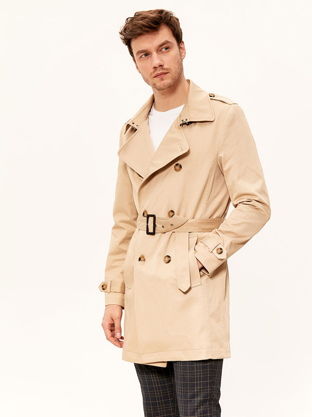 Bej Slim Fit İnce Trençkot-1