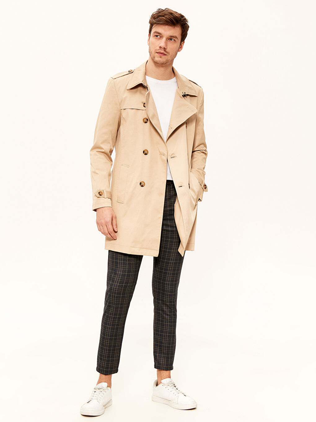Bej Slim Fit İnce Trençkot-4