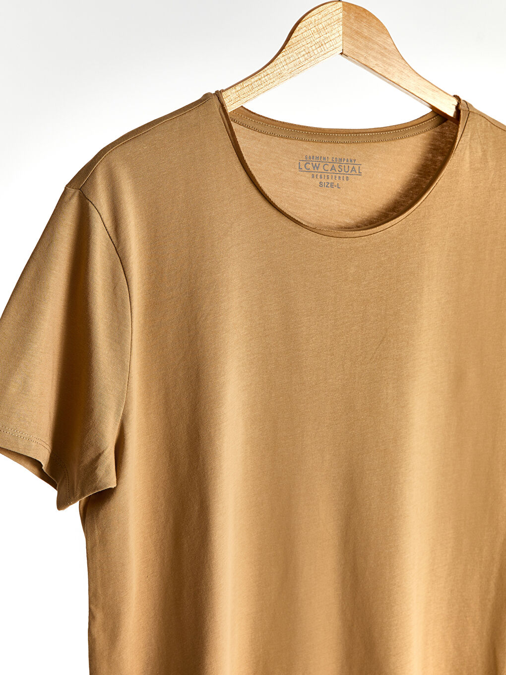 Bej Kısa Kollu Penye Erkek Tişört-5