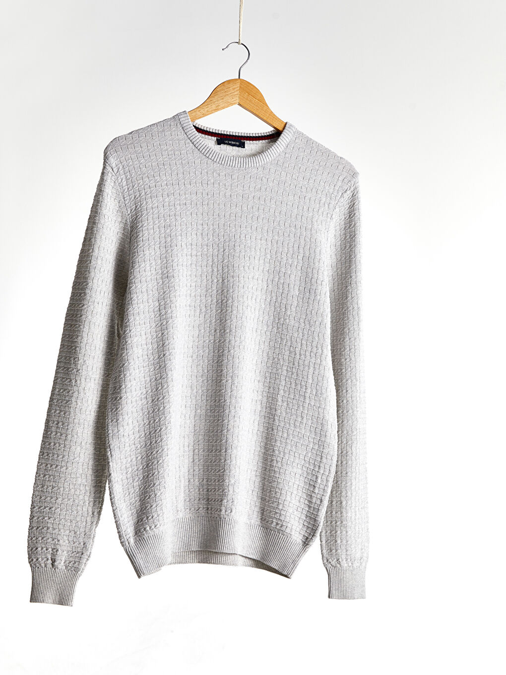 Bej Bisiklet Yaka Uzun Kollu İnce Erkek Triko Kazak-1