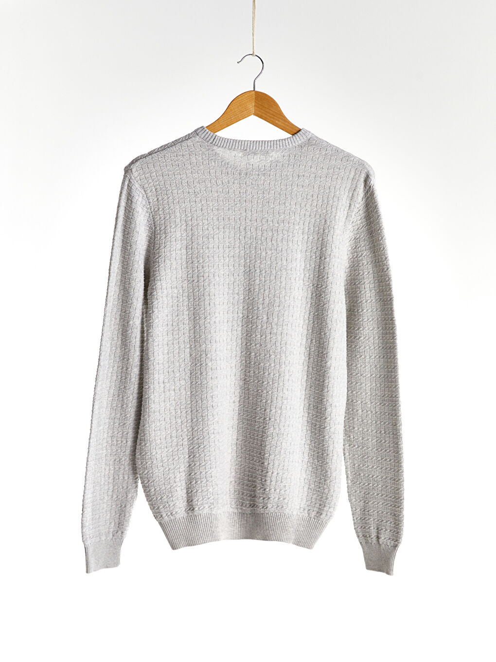 Bej Bisiklet Yaka Uzun Kollu İnce Erkek Triko Kazak-3