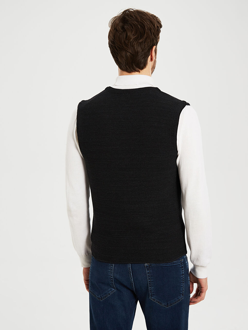 Antrasit V Yaka İnce Erkek Triko Yelek-3