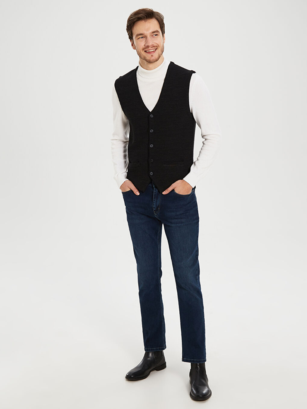 Antrasit V Yaka İnce Erkek Triko Yelek-4