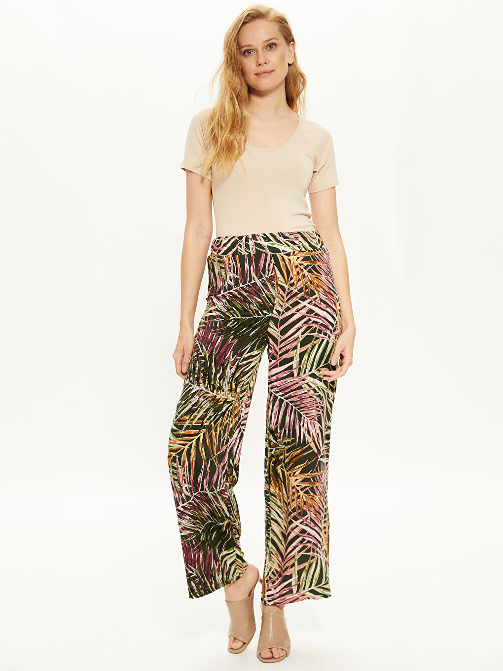 Elastic Waist Figured Palazzo Pants