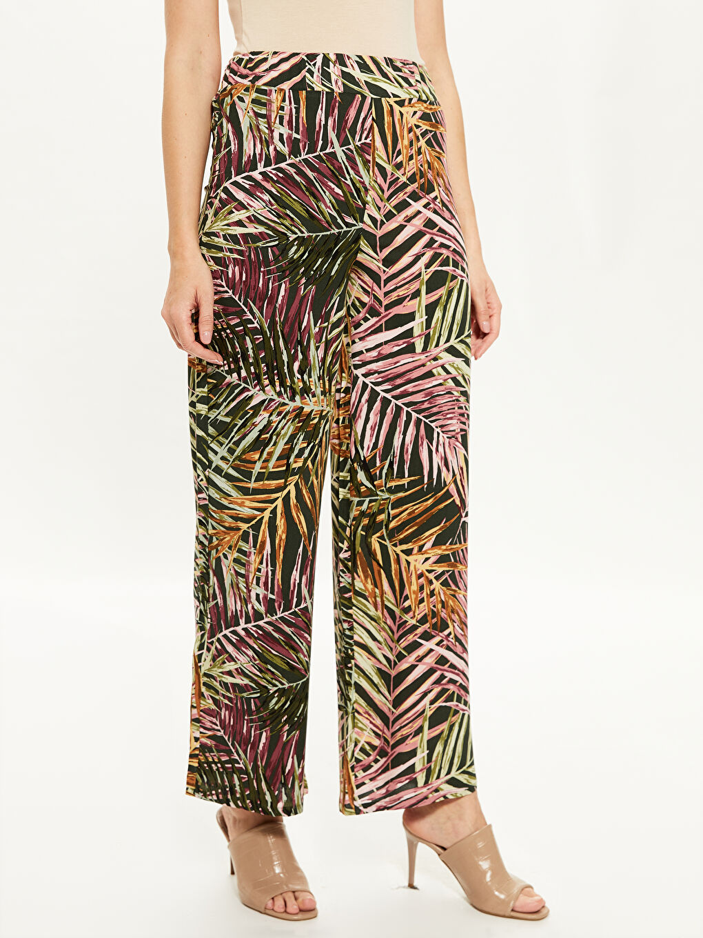 Elastic Waist Figured Palazzo Pants-3