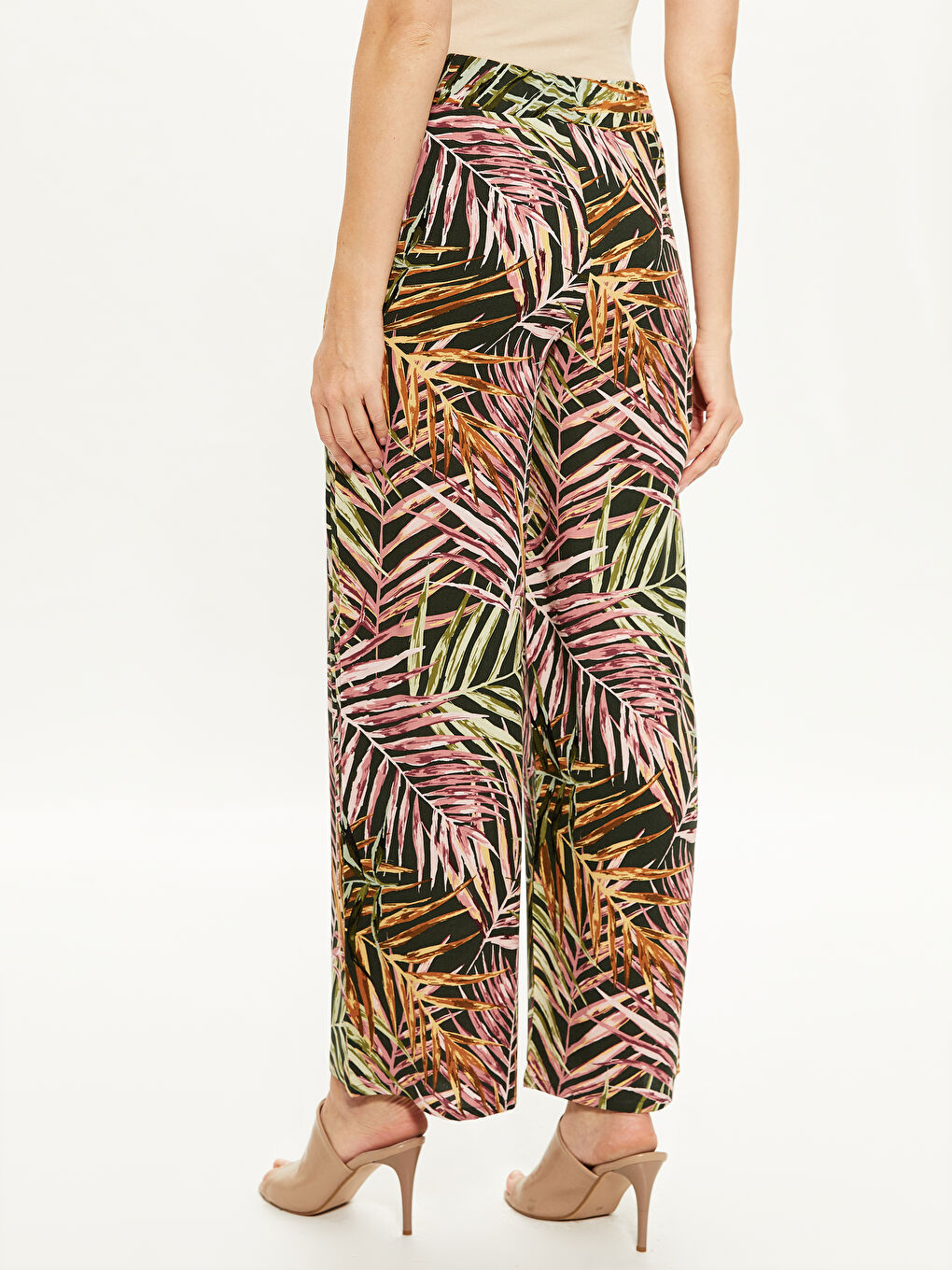 Elastic Waist Figured Palazzo Pants-4