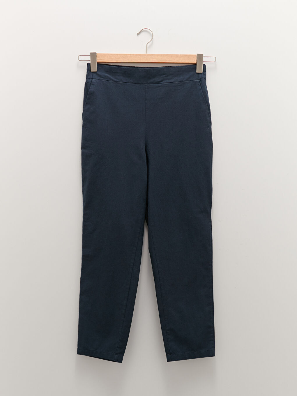 Lacivert Yüksek Bel Havuç Keten Pantolon-7