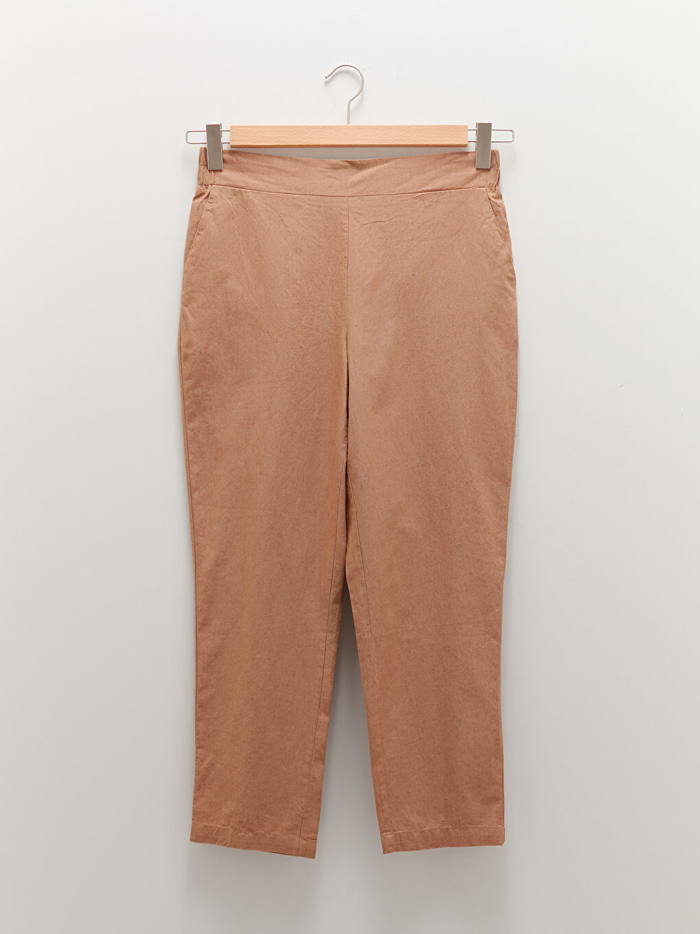 Bej Yüksek Bel Havuç Keten Pantolon-5