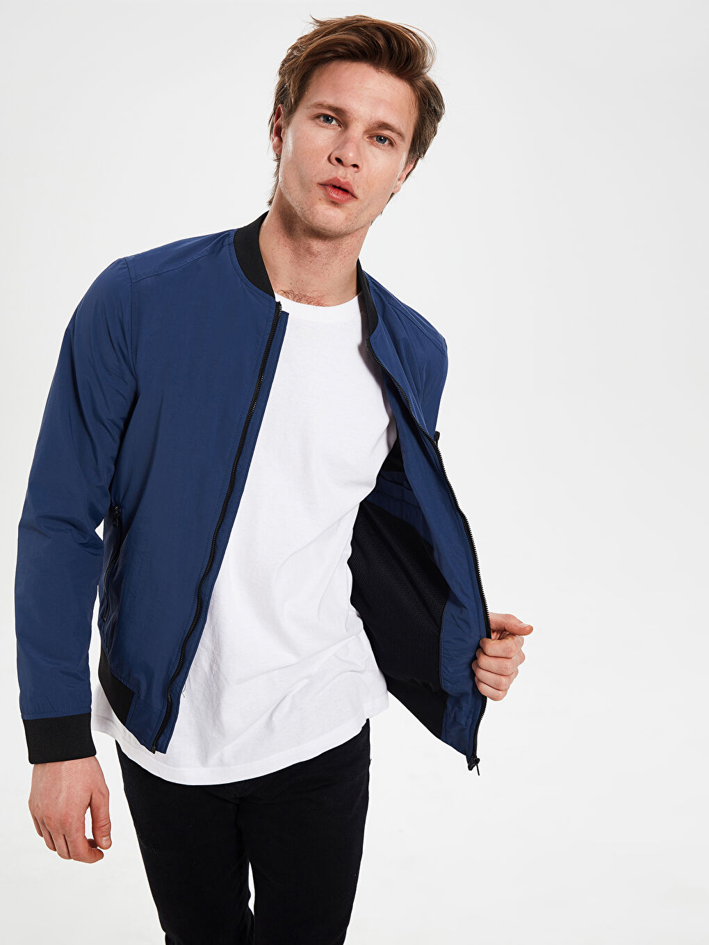 Mavi Slim Fit Kolej Yaka Bomber İnce Erkek Mont-1