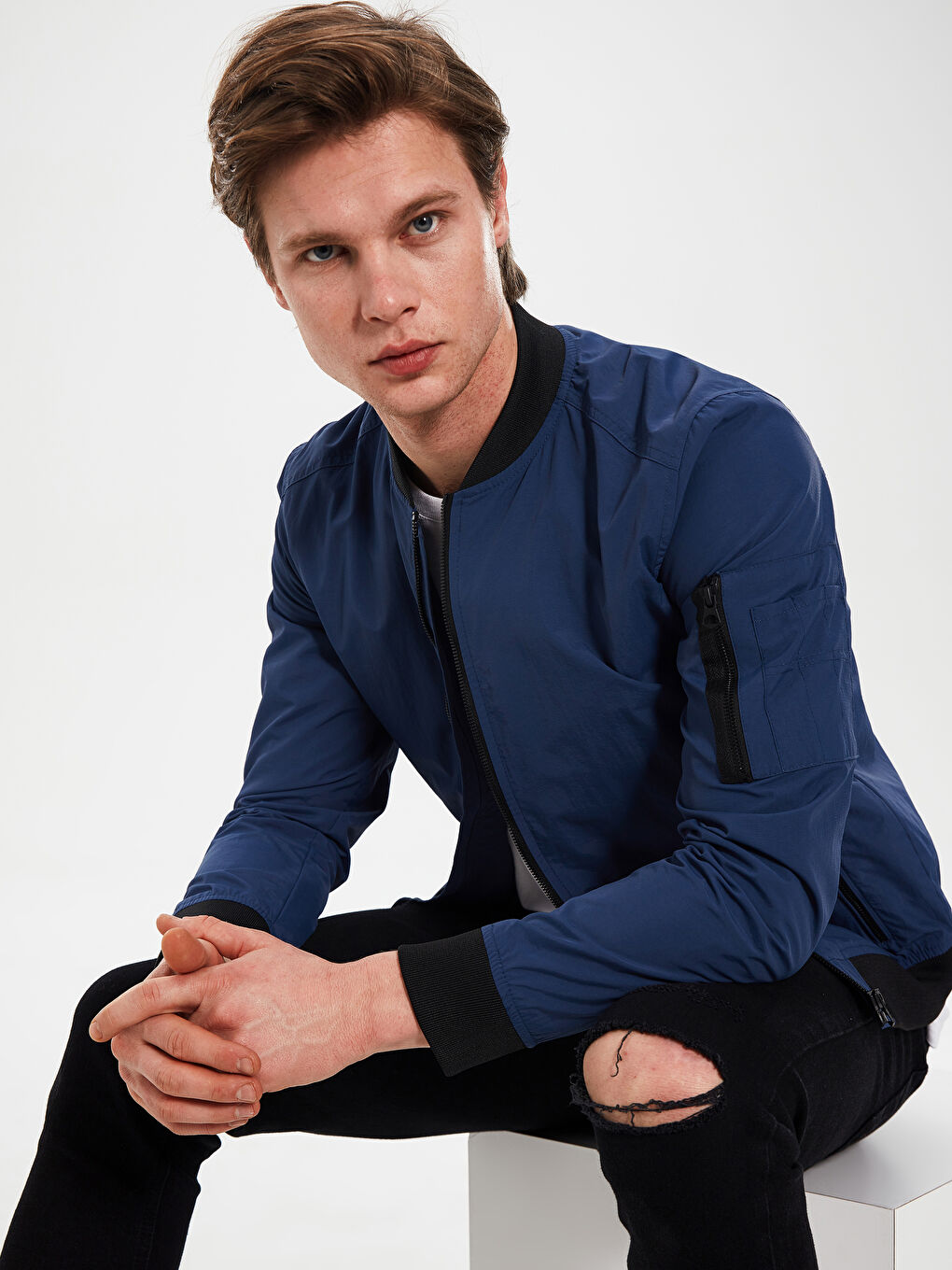 Mavi Slim Fit Kolej Yaka Bomber İnce Erkek Mont-2