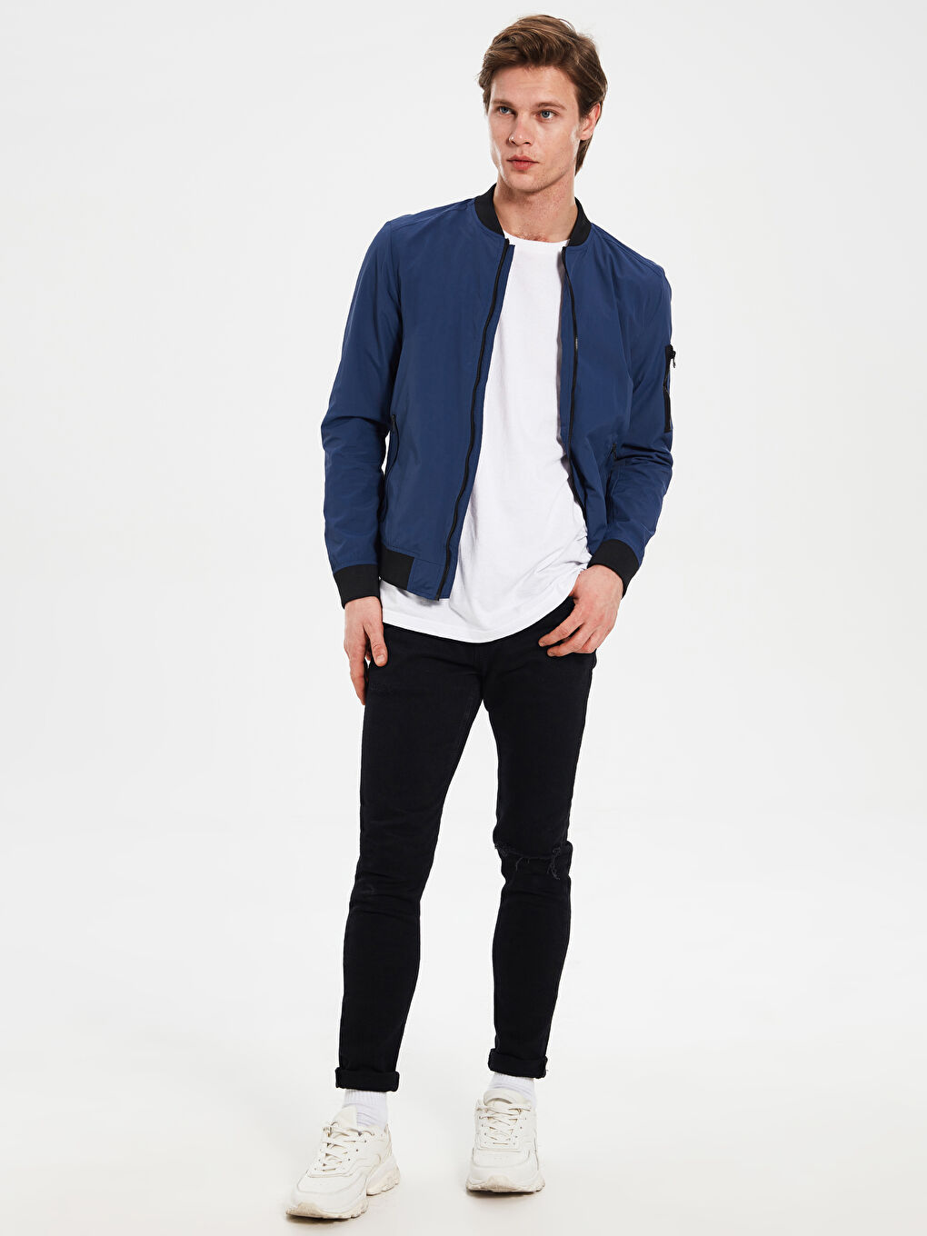 Mavi Slim Fit Kolej Yaka Bomber İnce Erkek Mont-4