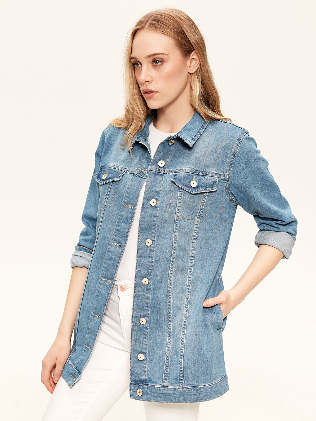 Jean Jacket Women Long Sleeve Button Detail