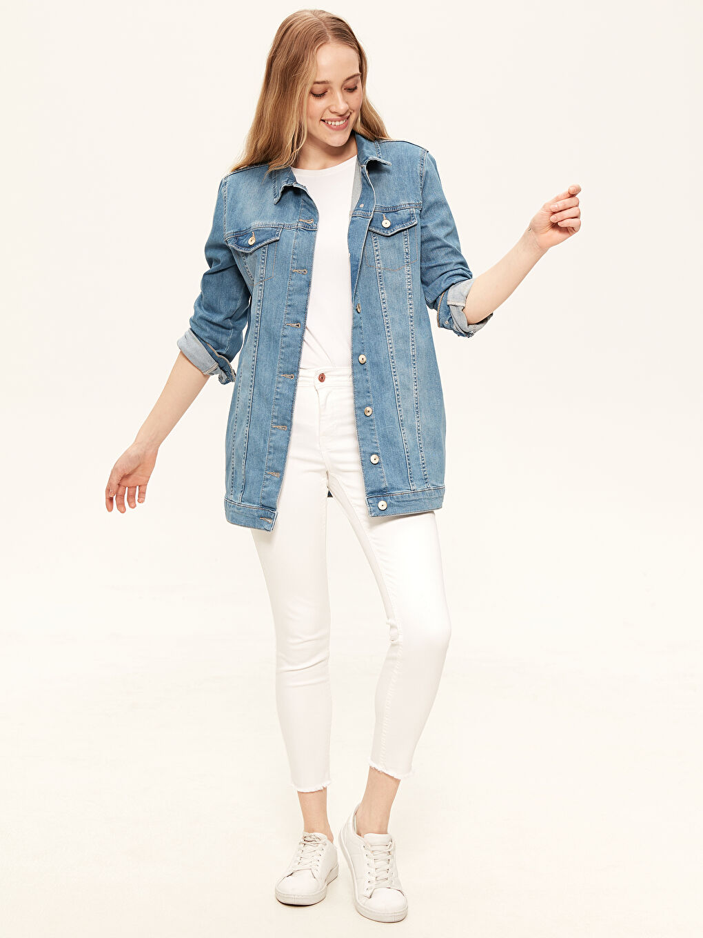 Jean Jacket Women Long Sleeve Button Detail-2
