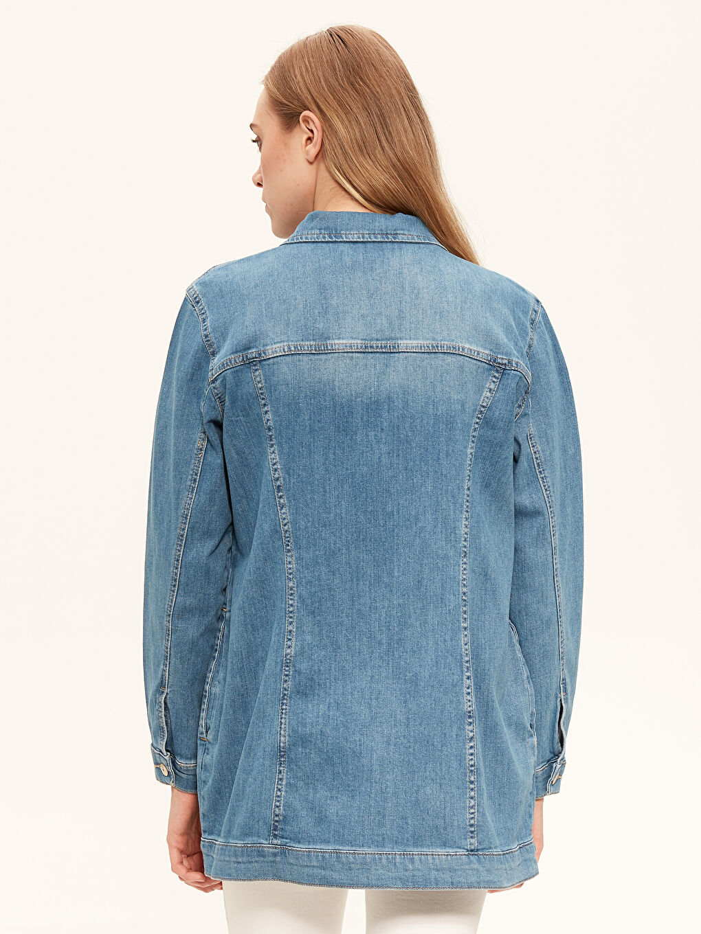 Jean Jacket Women Long Sleeve Button Detail-3