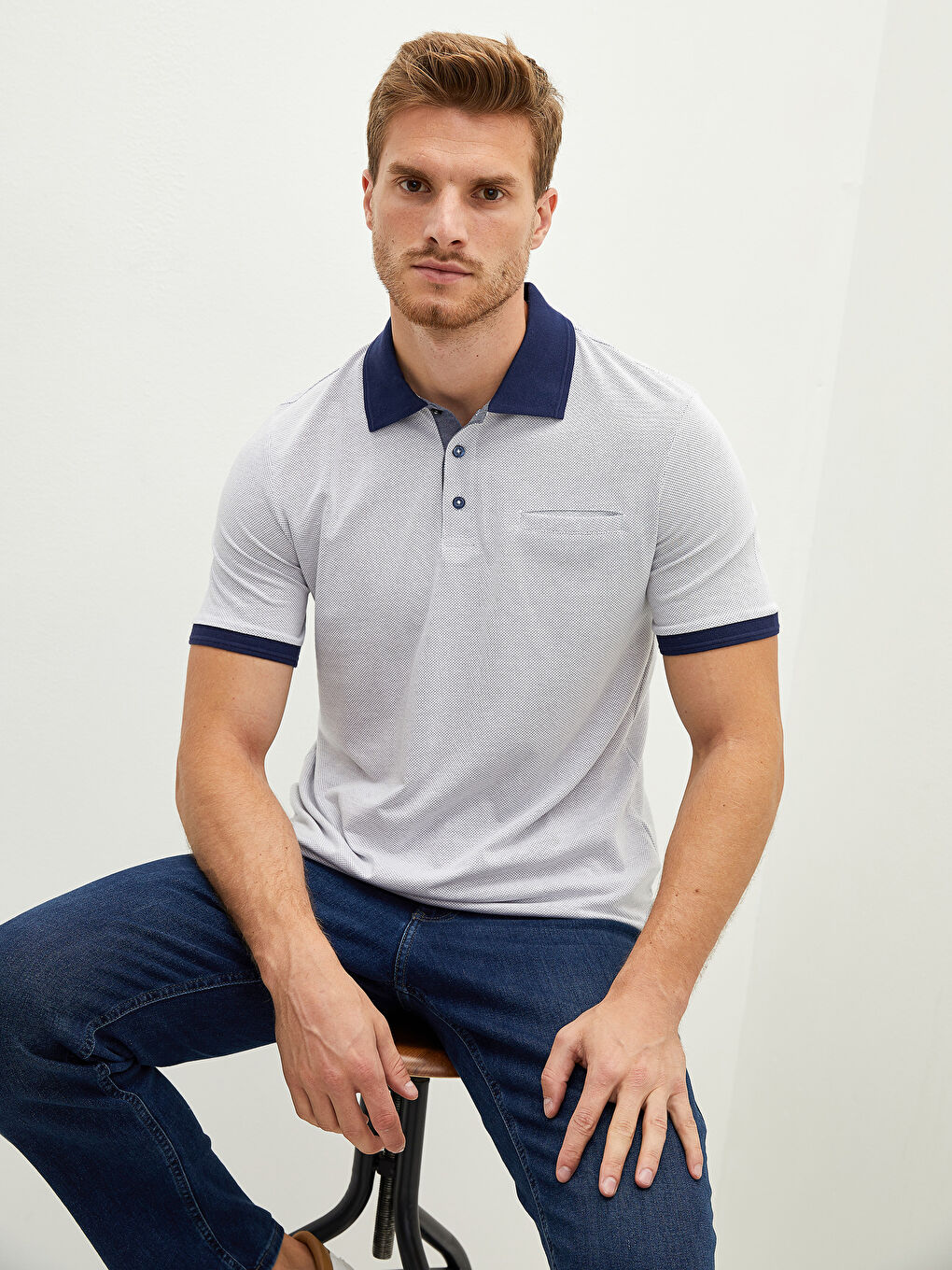 Bej Polo Yaka Kısa Kollu Pike Erkek Tişört