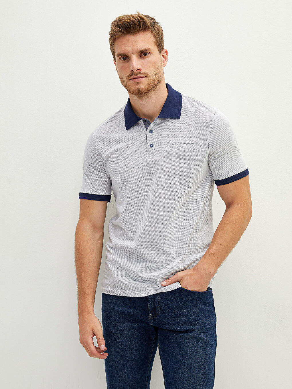 Bej Polo Yaka Kısa Kollu Pike Erkek Tişört-2