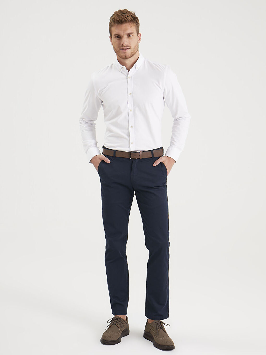 Lacivert Normal Kalıp Gabardin Chino Pantolon-1