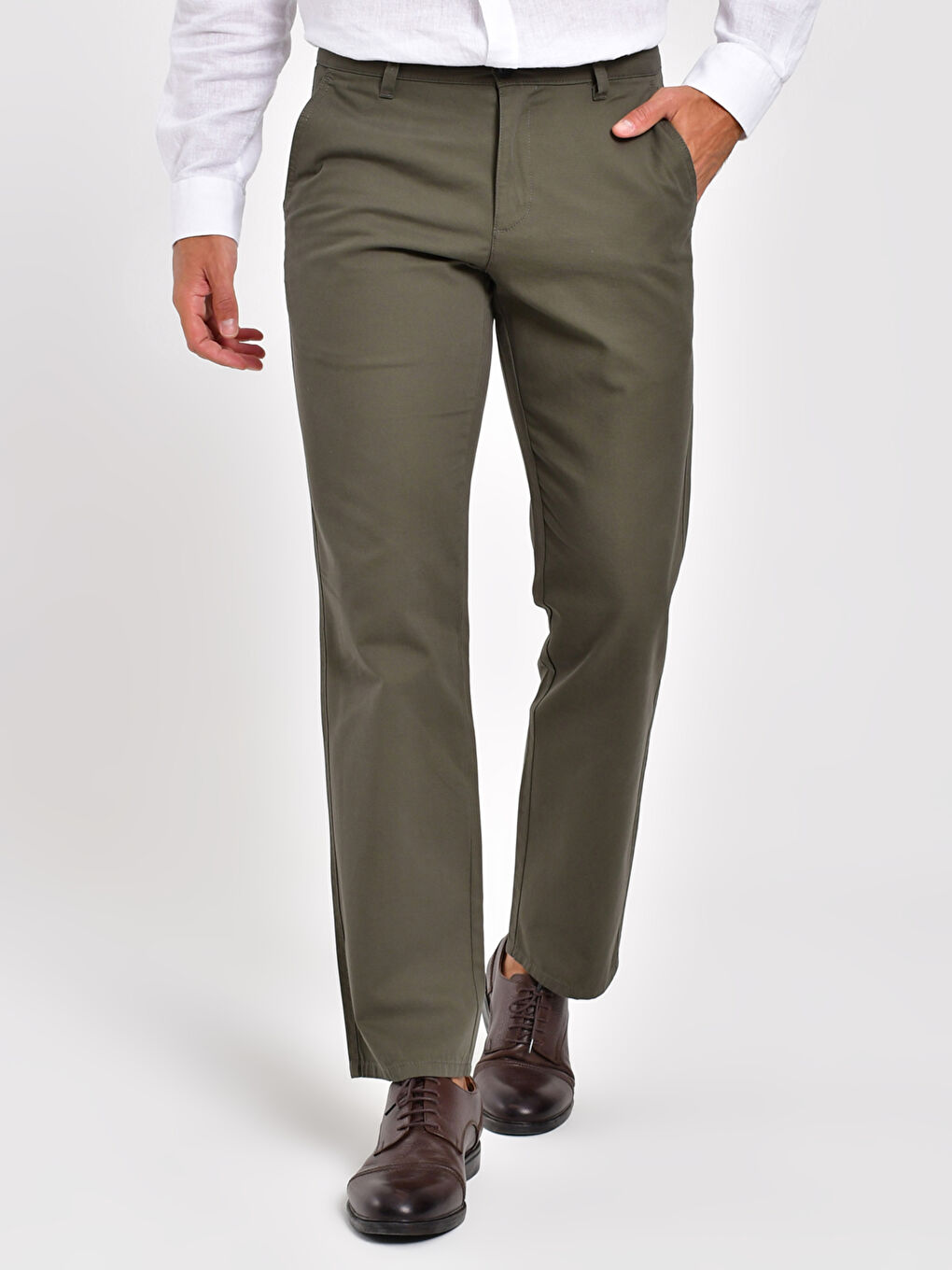 Haki Geniş Kalıp Gabardin Erkek Chino Pantolon-3