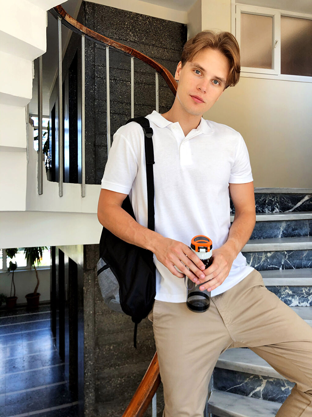 Beyaz Polo Yaka Kısa Kollu Basic Pike Tişört-1