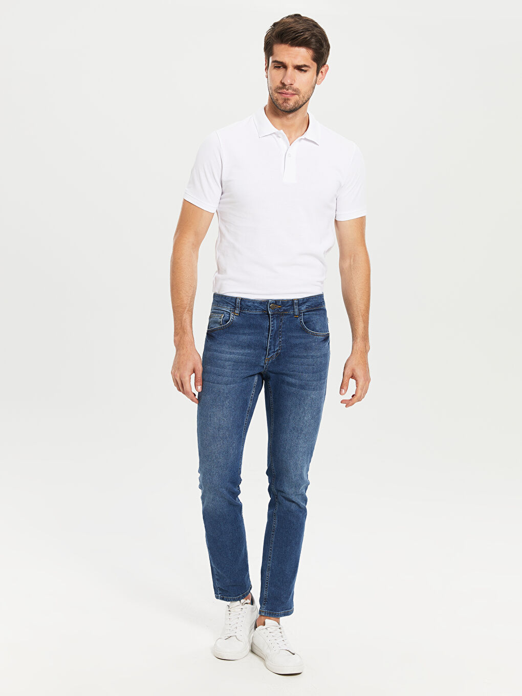 Beyaz Polo Yaka Kısa Kollu Basic Pike Tişört-4