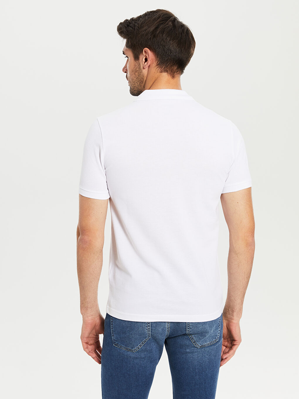 Beyaz Polo Yaka Kısa Kollu Basic Pike Tişört-5