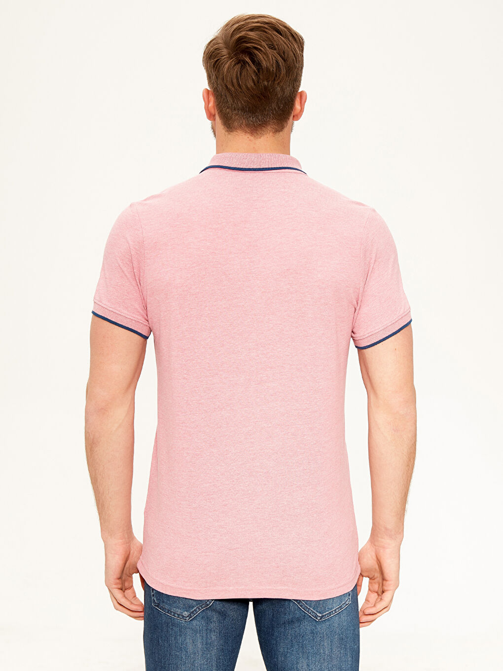 Pembe Polo Yaka Basic Kısa Kollu Pike Tişört-1