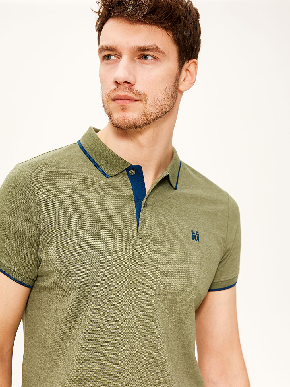 Yeşil Polo Yaka Basic Kısa Kollu Pike Tişört-2