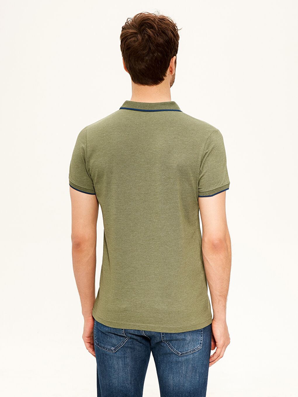 Yeşil Polo Yaka Basic Kısa Kollu Pike Tişört-3