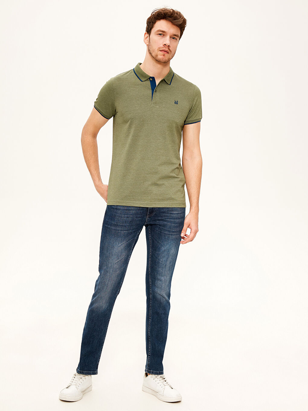 Yeşil Polo Yaka Basic Kısa Kollu Pike Tişört-4