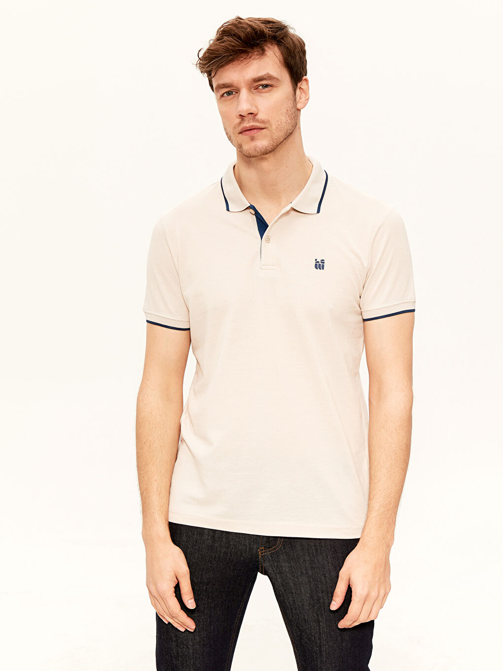 Футболка с воротником поло, базовая, с коротким рукавом, из ткани пике-1