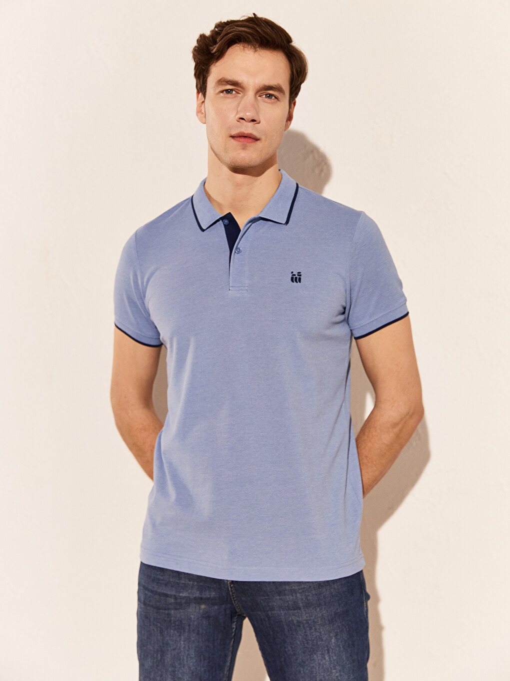 Polo Neck Basic Short Sleeve Pique T-shirt-2