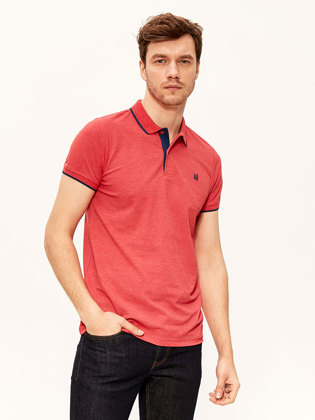 Футболка с воротником поло, базовая, с коротким рукавом, из ткани пике