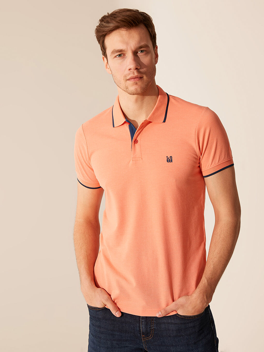 Turuncu Polo Yaka Basic Kısa Kollu Pike Tişört-1