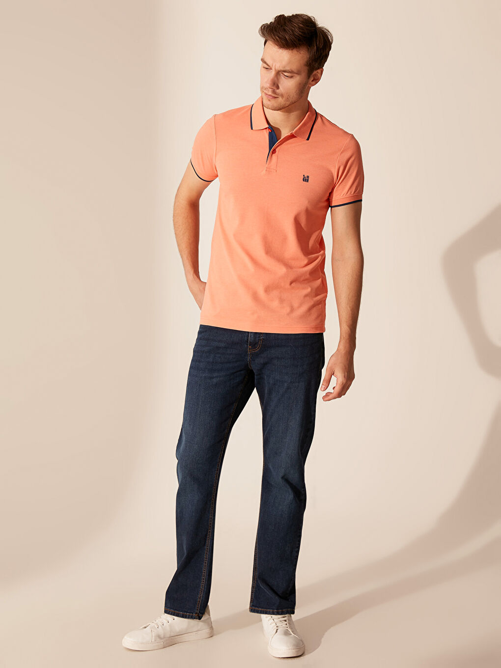 Turuncu Polo Yaka Basic Kısa Kollu Pike Tişört-3