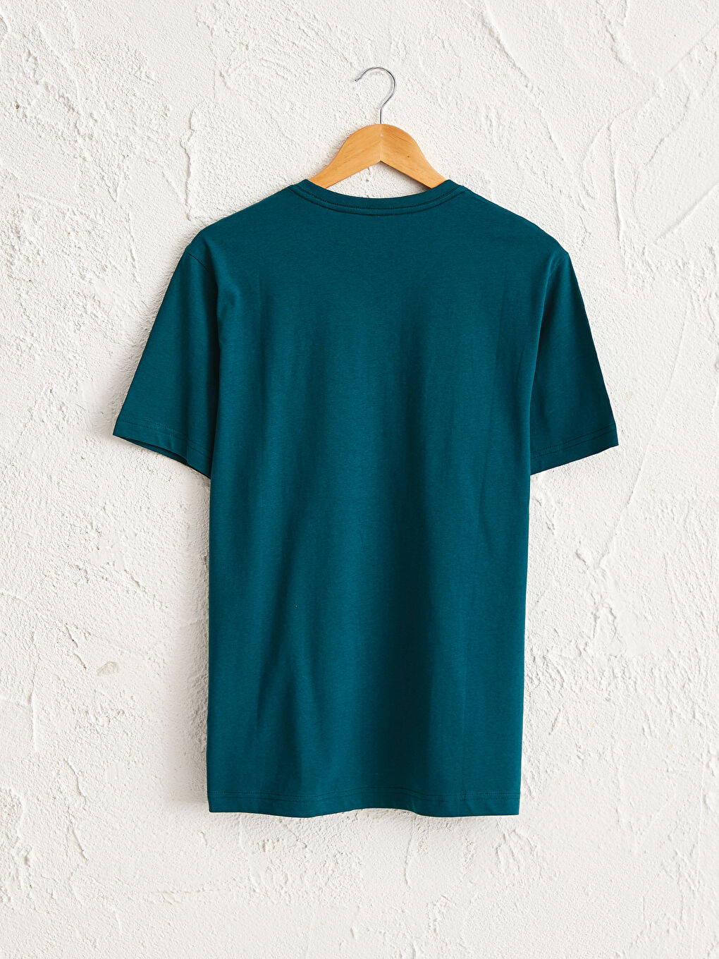 Yeşil V Yaka Kısa Kollu Basic Pamuklu Erkek Tişört-1