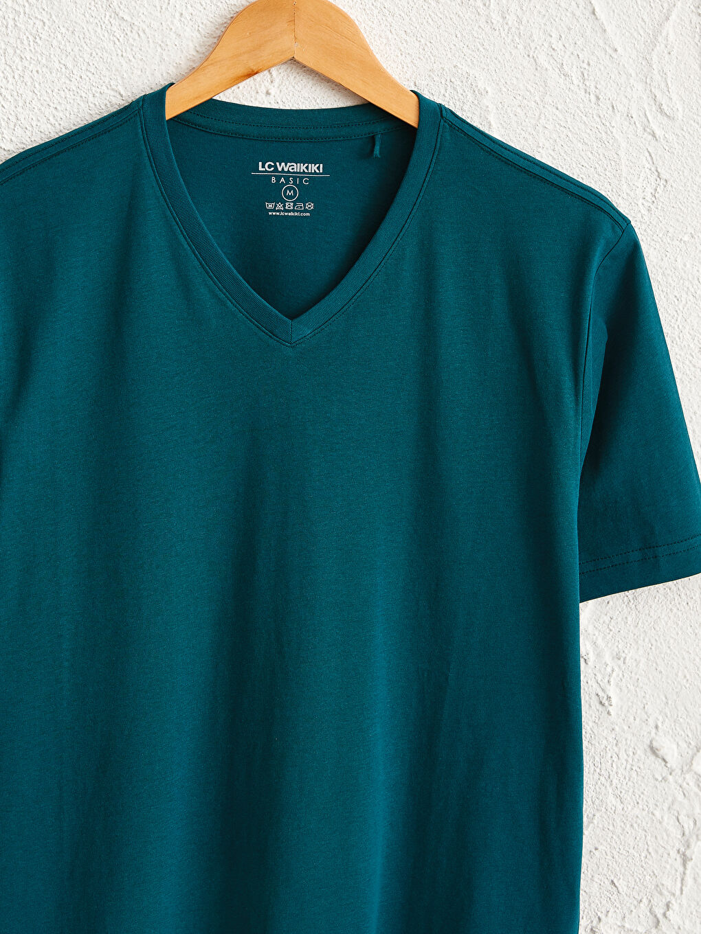 Yeşil V Yaka Kısa Kollu Basic Pamuklu Erkek Tişört-2