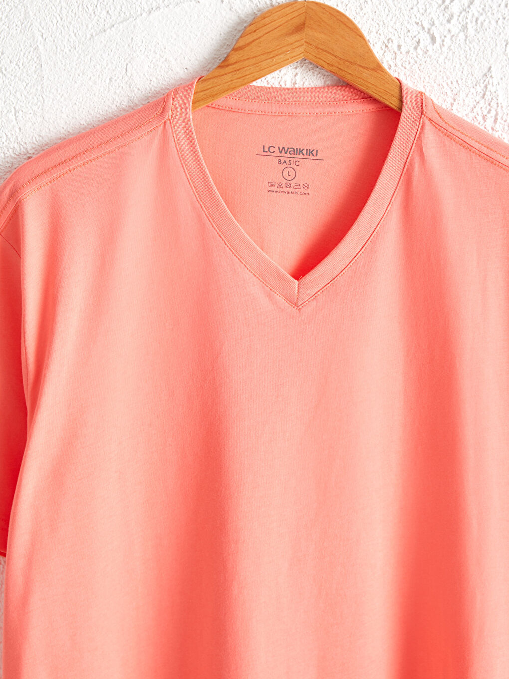 Mercan V Yaka Kısa Kollu Basic Pamuklu Erkek Tişört-2