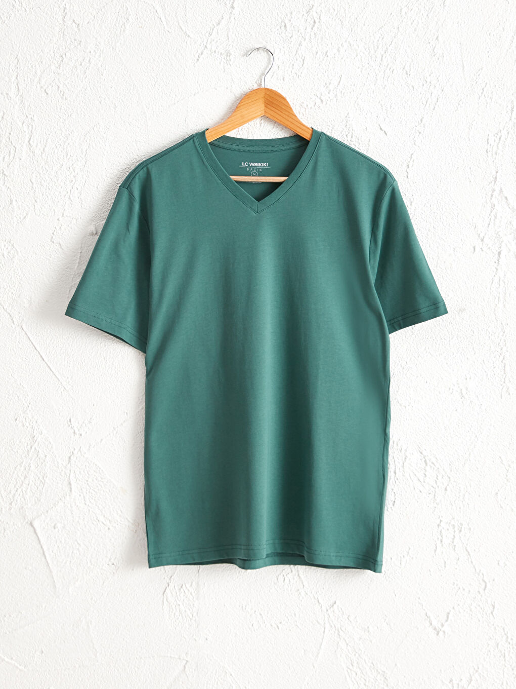 Yeşil V Yaka Kısa Kollu Basic Pamuklu Erkek Tişört