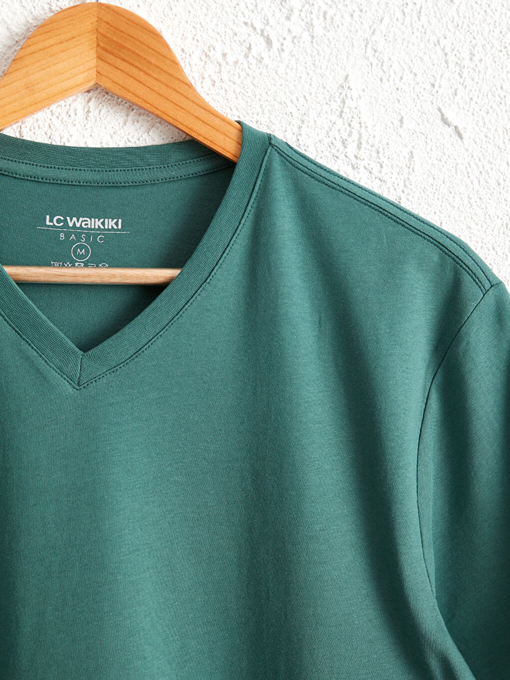 Yeşil V Yaka Kısa Kollu Basic Pamuklu Erkek Tişört-2