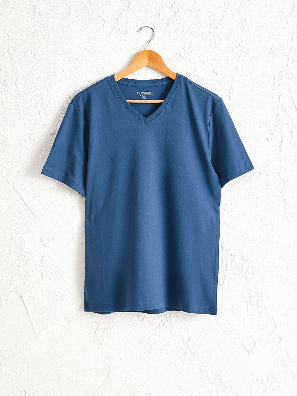 Lacivert V Yaka Kısa Kollu Basic Pamuklu Erkek Tişört