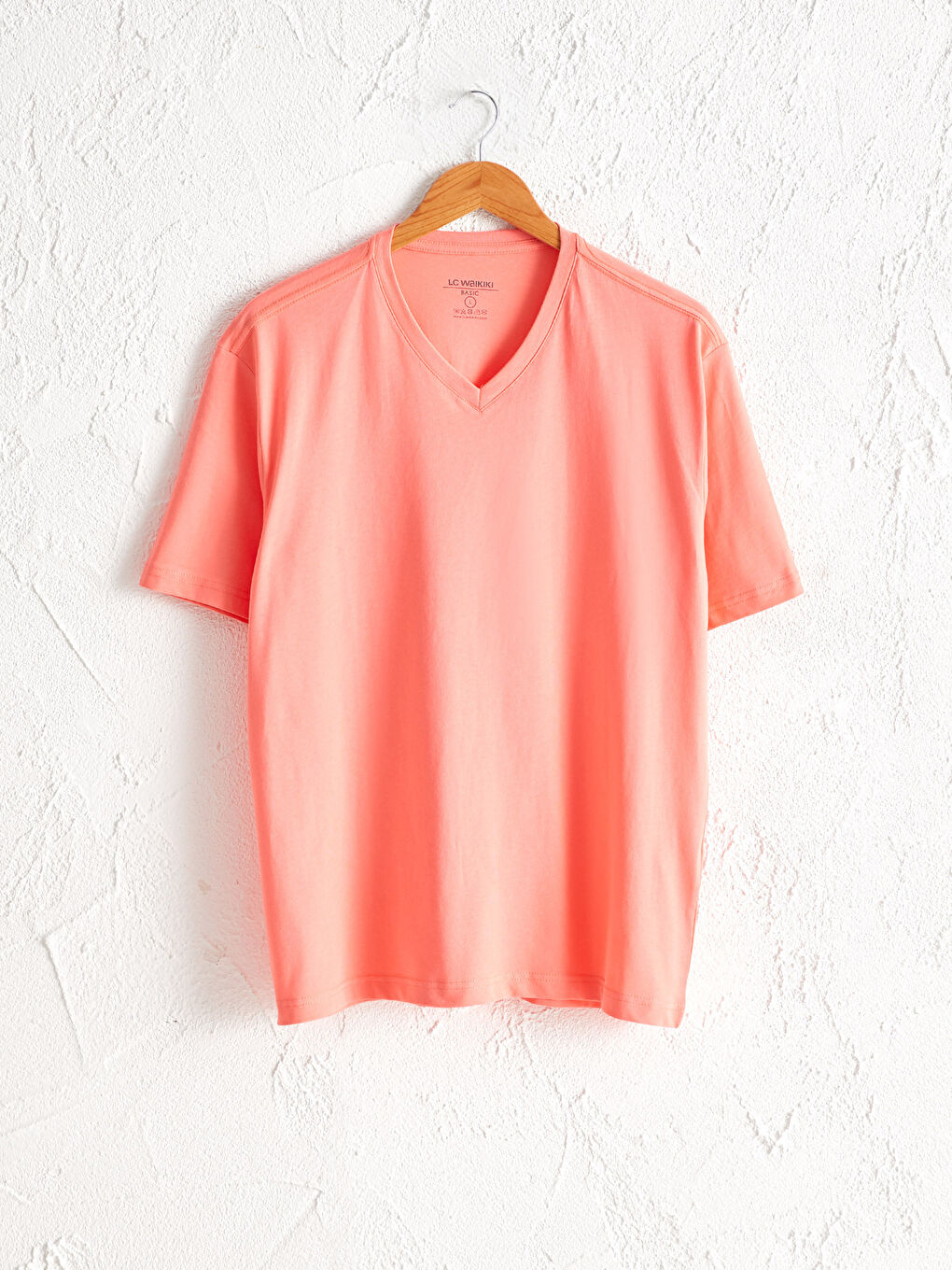 Mercan V Yaka Kısa Kollu Basic Pamuklu Erkek Tişört