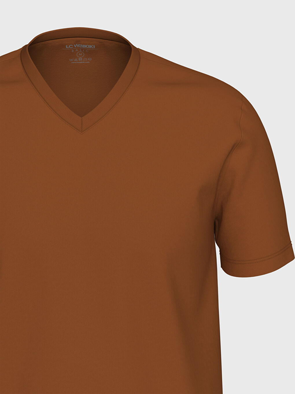 Turuncu V Yaka Kısa Kollu Basic Pamuklu Erkek Tişört-3