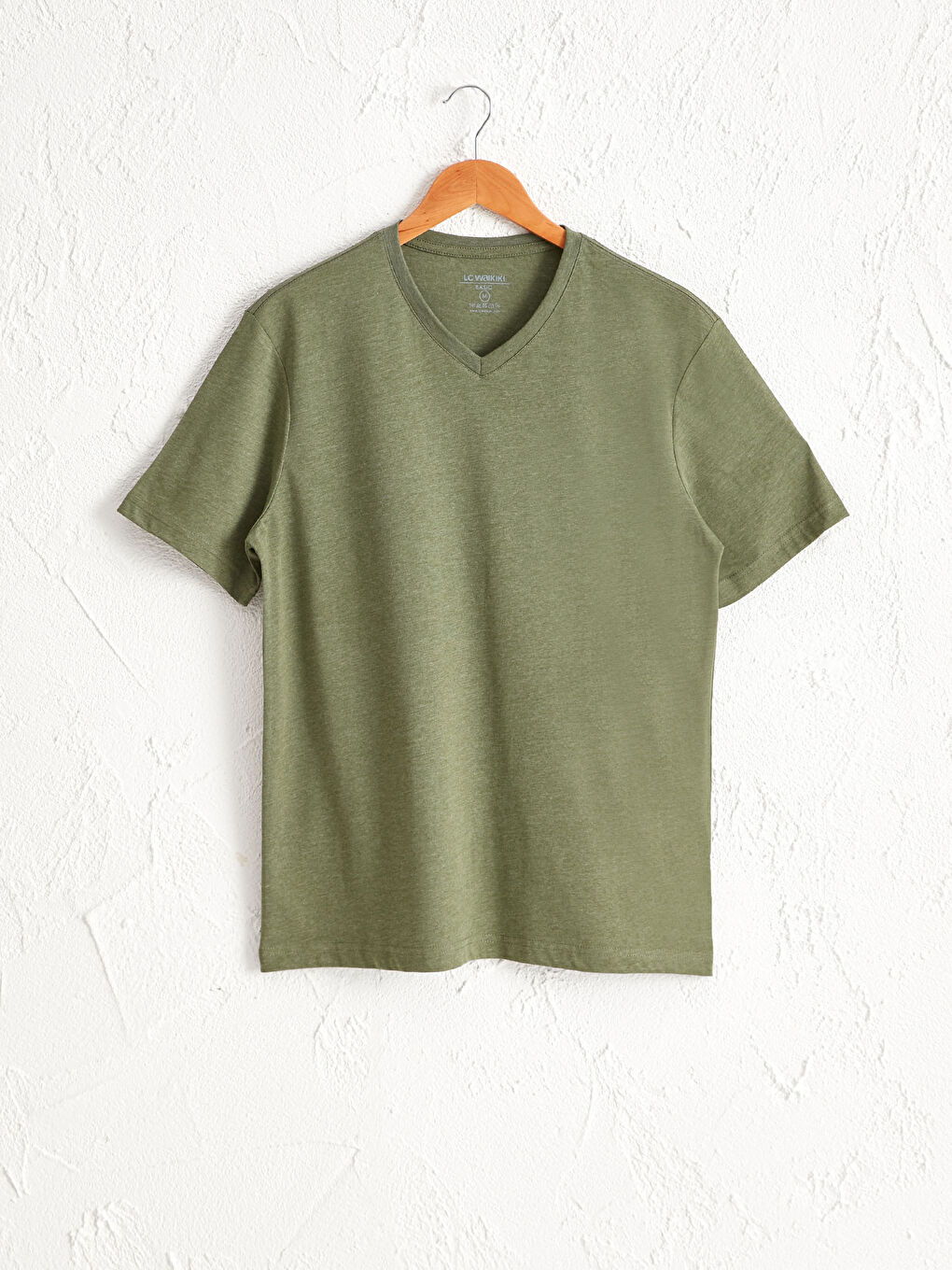 Yeşil V Yaka Kısa Kollu Basic Pamuklu Erkek Tişört