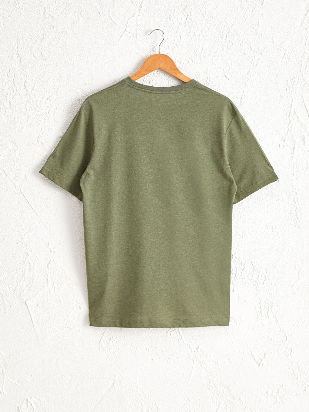 Yeşil V Yaka Kısa Kollu Basic Pamuklu Erkek Tişört-1