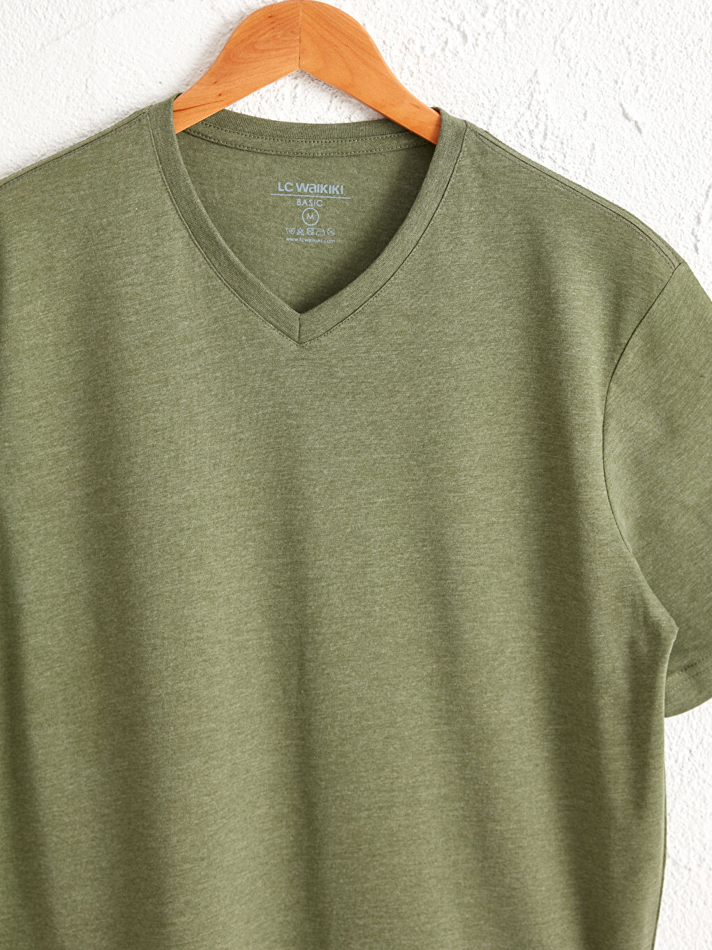 Yeşil V Yaka Kısa Kollu Basic Pamuklu Erkek Tişört-2