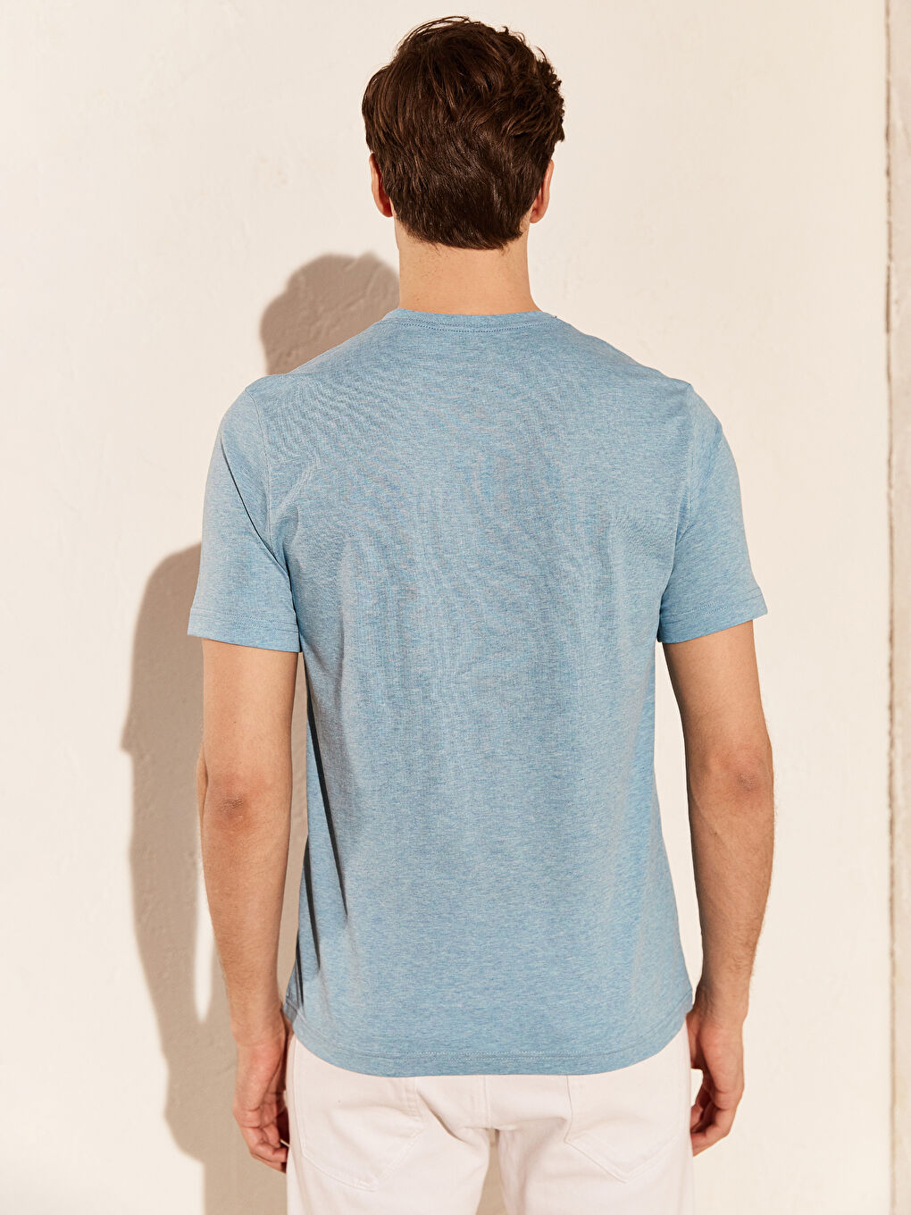 Turkuaz V Yaka Kısa Kollu Basic Pamuklu Erkek Tişört-3